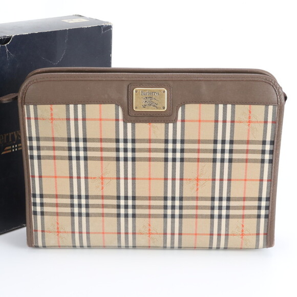 Burberry Nova Check Leather Second Bag Clutch Pouch Brown Men's